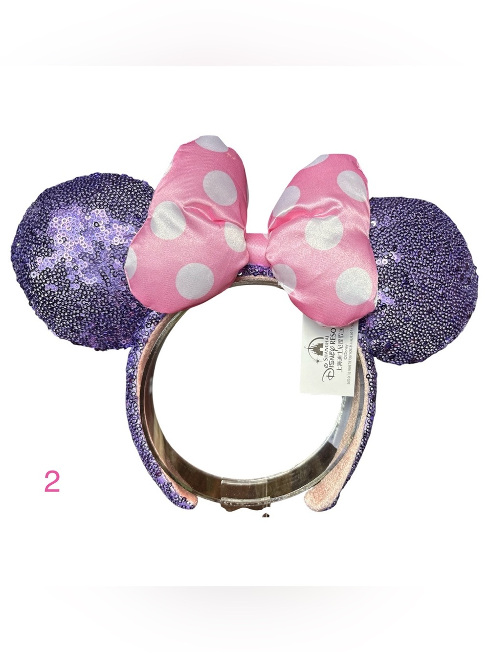 Disney Parks Minnie Mouse Purple Sequin Ears Pink Puffy Polka Dot Bow NEW! 2
